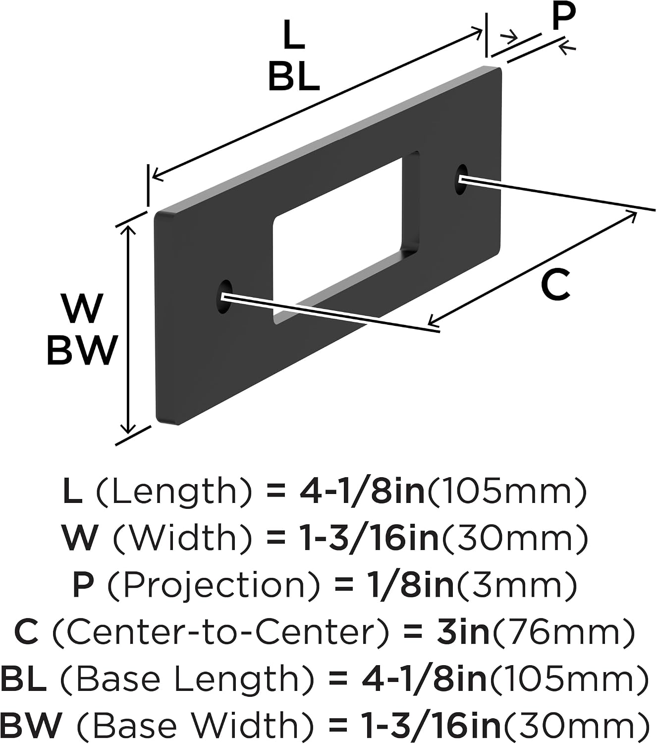 Amerock Medora 3 inch (76mm) Center-to-Center Rectangle Matte Black Cabinet Pull Backplate, BP37781MB