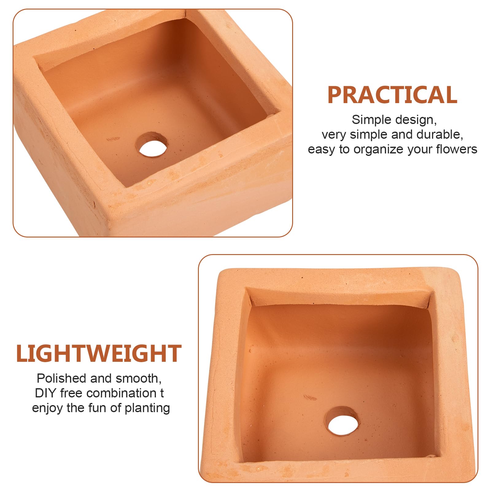 Yardwe 6 Pcs Square Terracotta Flower Pot Ceramic Flower Pot Pots for Outdoor Plants Square Planter Terracotta Pots for Plants Small Flower Pot Bonsai Pot Decorative Flowerpot Flowerpots - Image 4