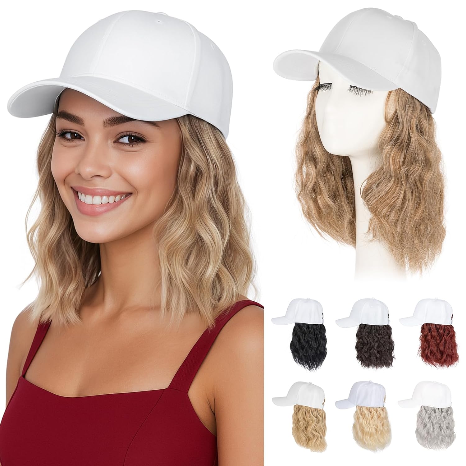 Hairro Hat With Hair Attached Synthetic Baseball Ball Cap Hair Wig 8" 190g #24H613