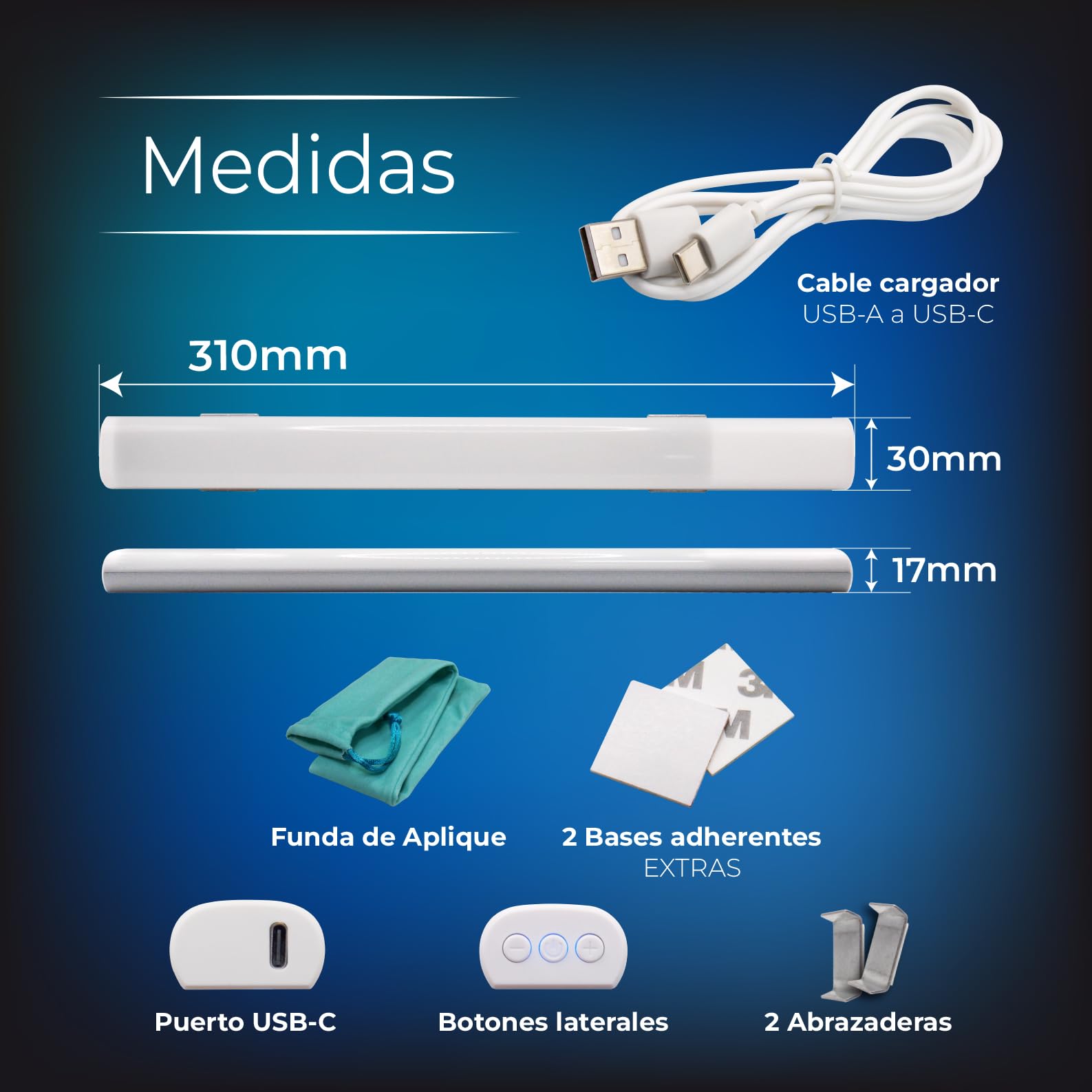 LED ATOMANT 4x Luz LED Magnetica Armarios 200LM Regulable y Recargable USB