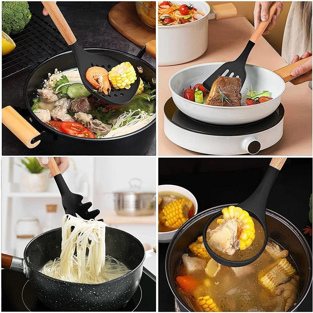 Utoolmart Kitchen Utensil Set, 9 in 1 Silicone Cooking Utensils, Gadgets for Nonstick Cookware Kitchen Accessories, Serving Utensils, Gifts for Christmas