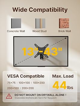 monTEK Full Motion TV Wall Mount Bracket for LED LCD Flat Screen TVs & Monitors, Swivel Tilt Extension Rotation with Articulating Arms, for 13-43 Inch & 13-55 Inch