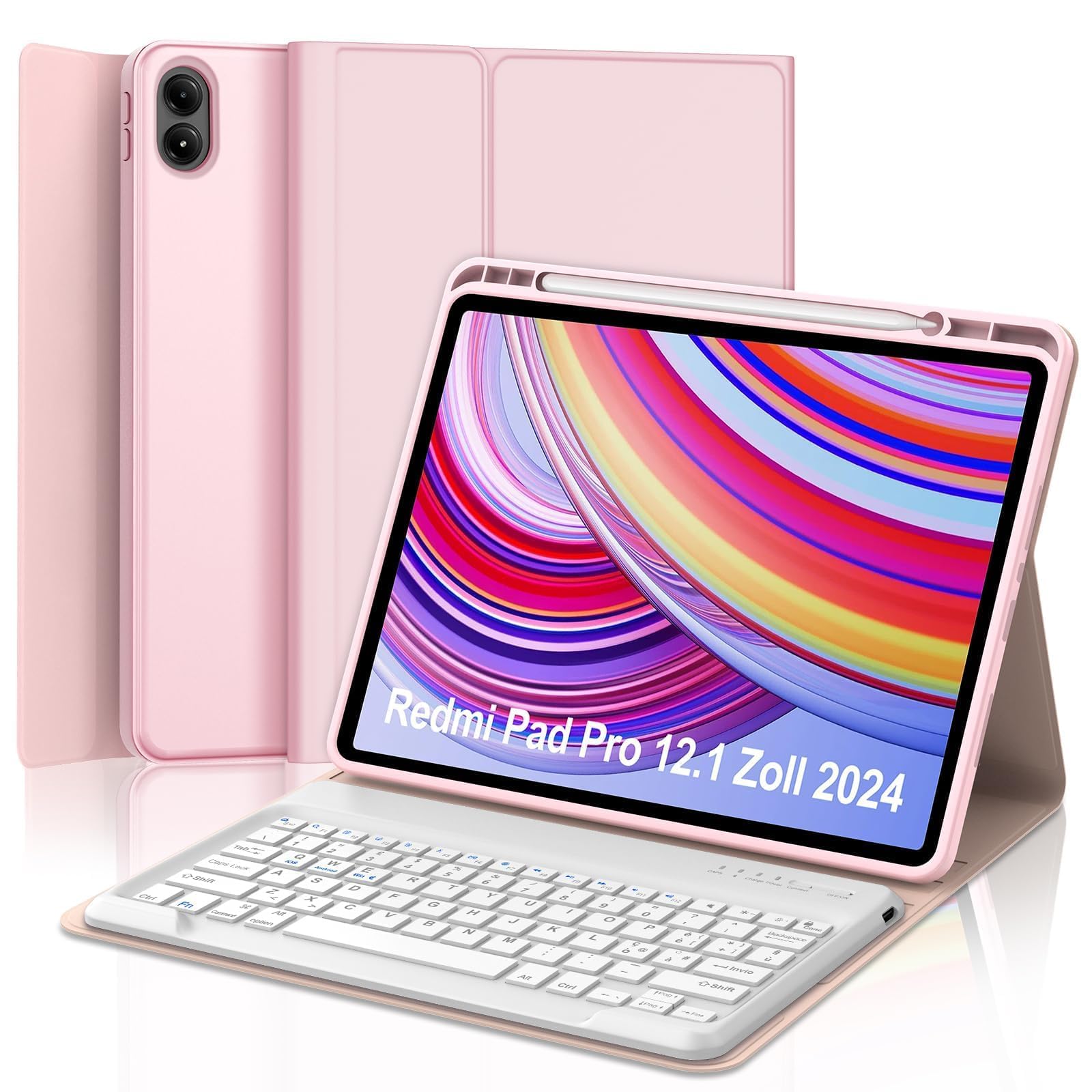 Occtingkind Per Xiaomi Redmi Pad Pro 12,1" (2024) Cover Tastiera Italiana | Tastiera per Tablet Redmi Pad Pro - Custodia Magnetica Rimovibile Bluetooth Keyboard, Lunga autonomia, Rosa