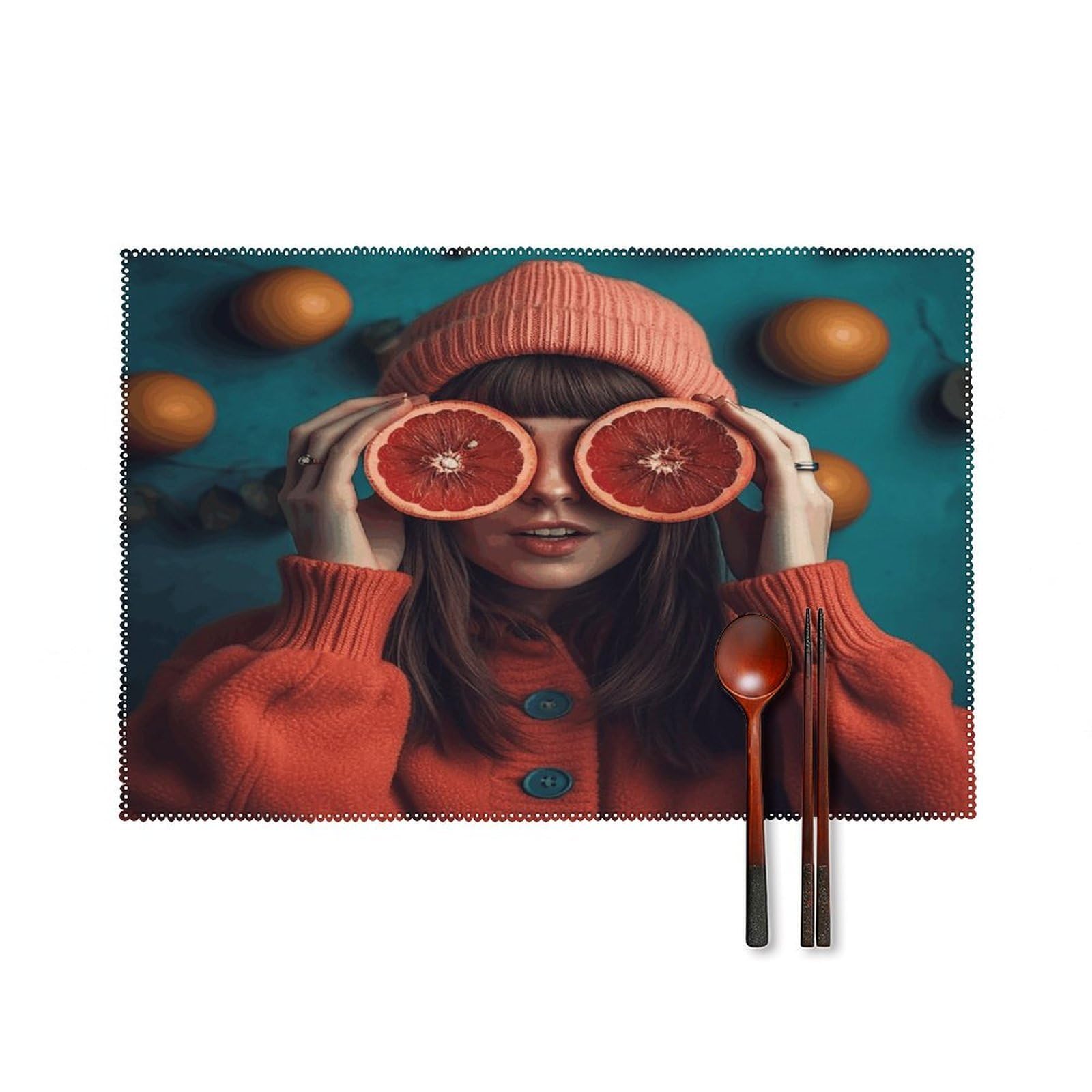 Fekiloot Style Grapefruit Covering Eyes Placemats Set Of 6,Table Mat