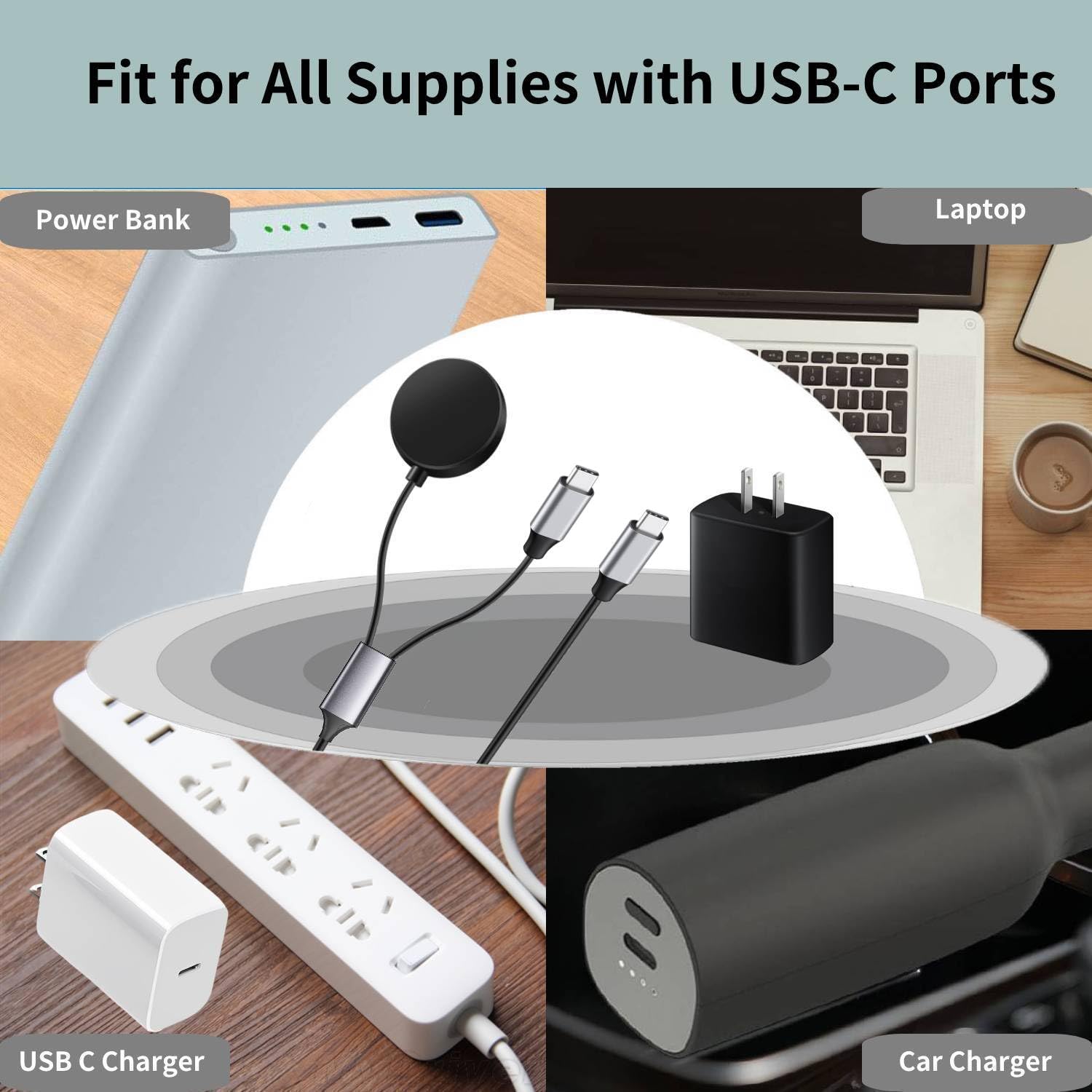 Chargeur USB C 2 en 1 pour Samsung Galaxy Watch, charge rapide pour Galaxy Watch 7/6/6 Classic/5/5 Pro/Ultra/Fe, 4/3/Active 2/Active Smartwatch et Galaxy S24/S23 Ultra/S22/21/20 Note20