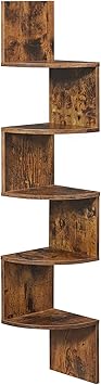 VASAGLE Corner Shelf Wall Mount, 5-Tier Floating Corner Bookshelf, Plant Shelf for Bedroom, Living Room, Bathroom, Home Office, Rustic Brown ULBC72BX