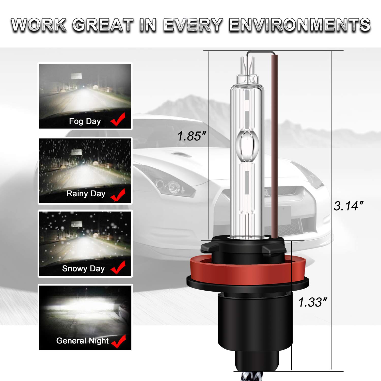 WinPower H11 / H8 / H9 Xenon-Birnen 55W HID-Lichtlampe Autoscheinwerfer Ersatzlampe 6000K Reinweiß, 2 Stück