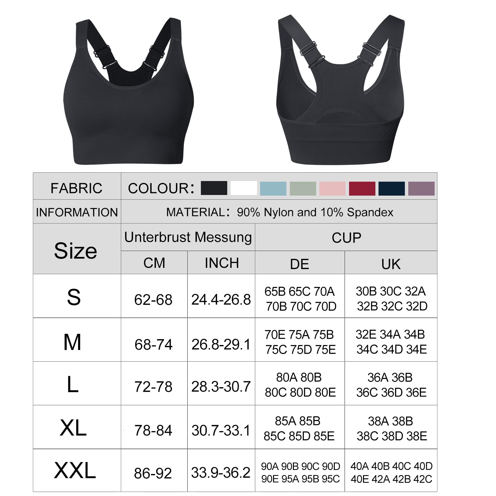 Sujetador Deportivo Mujer Top Deportivo Alto Impacto Bra Almohadillas Extraíbles Bra Top sin Aros para Yoga Fitness Gimnasio