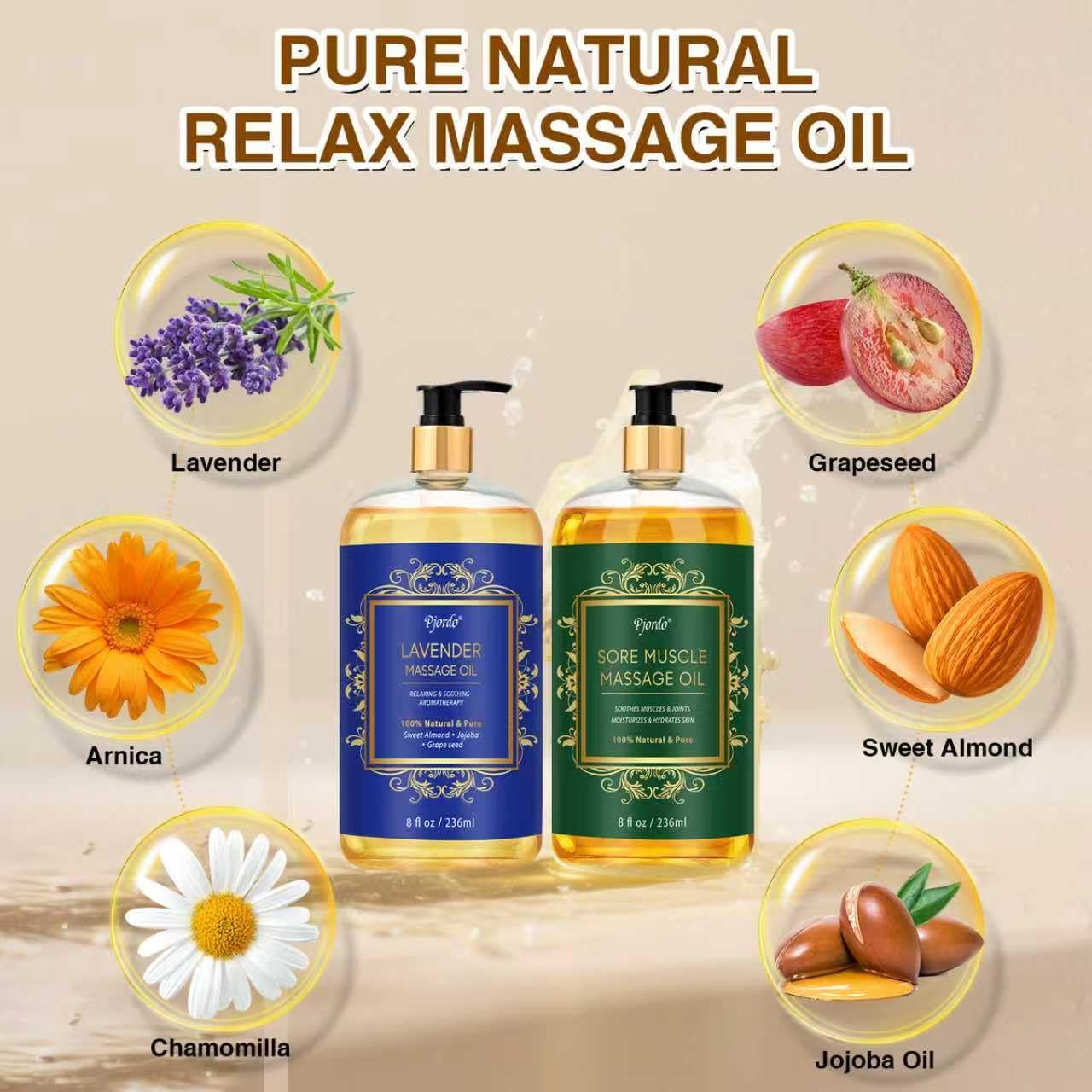 2 Pack Body Massage Oil for Massage Therapy, Sore Muscle Arnica Oil & Lavender Massage Oil for Pain Relief, Massage Relaxing Oil for Calming, Soothes Joints & Muscle, Spa Gift for Him Her - Image 2