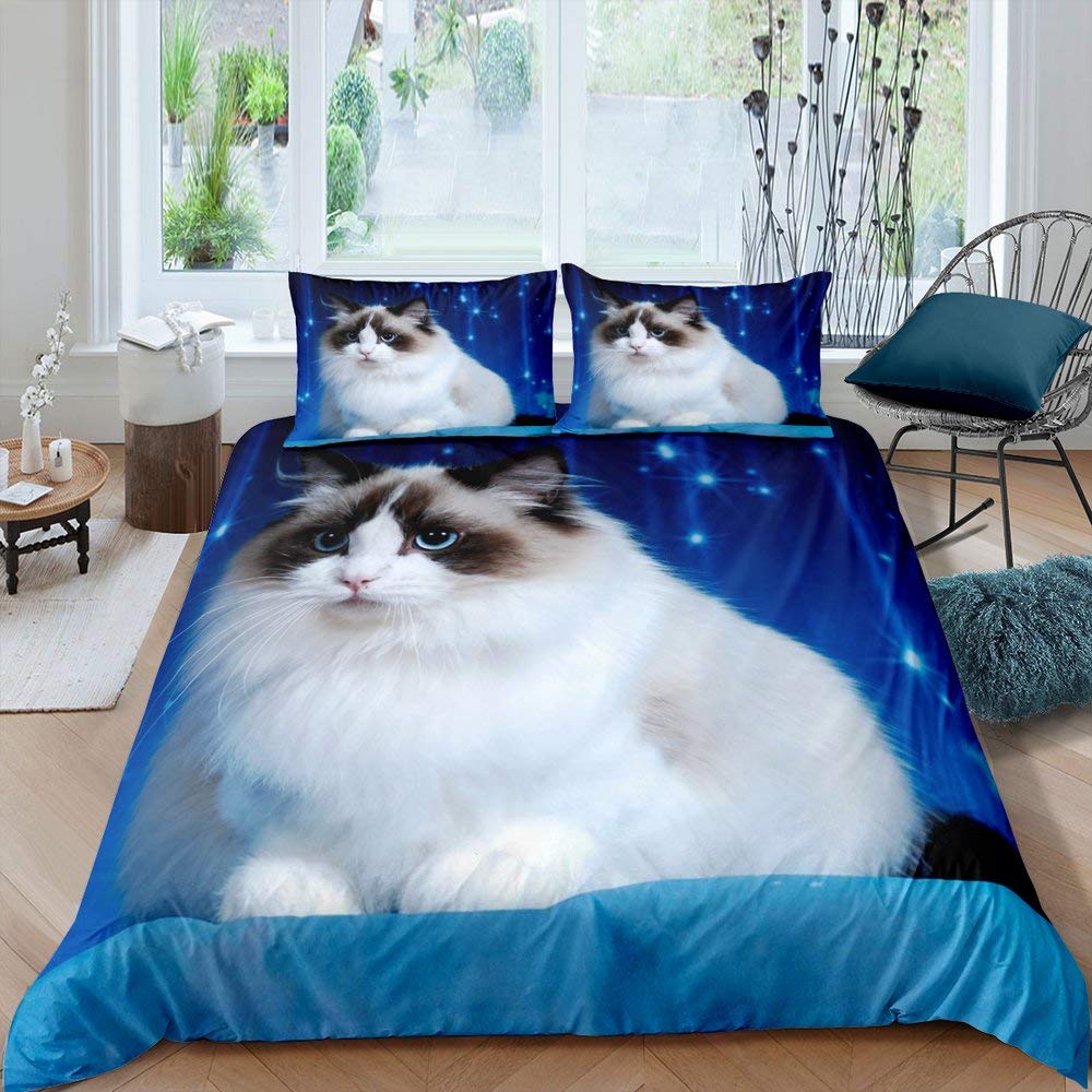 Juego de cama de 3 piezas para niños y niñas, con diseño de lunares, color azul brillante y azul