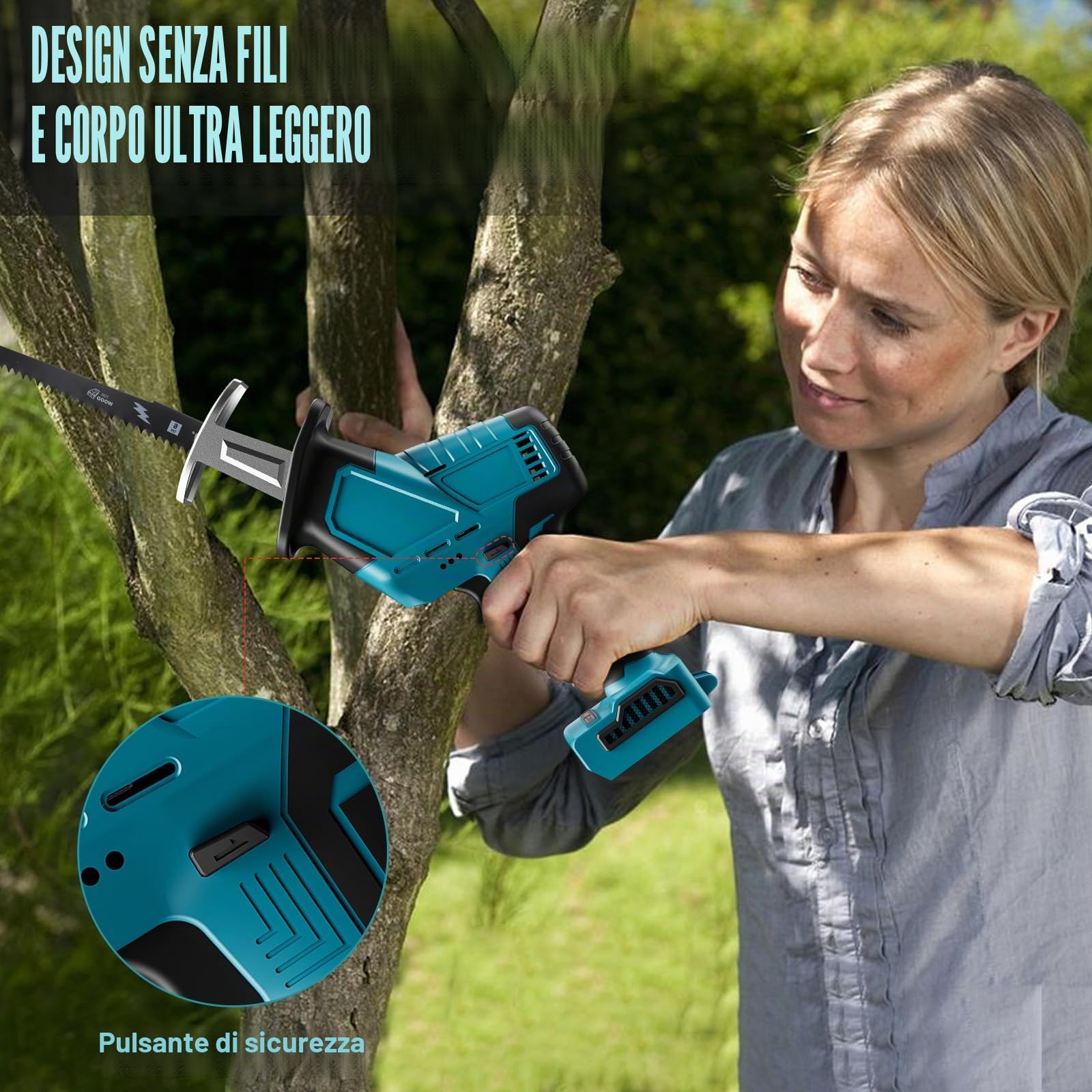 Sega recipro compatibile con Makita 18V Batterie, con 4 lame, sega a sciabola portatile per metallo, legno, tubi in PVC, taglio ad albero (Senza Caricatore)
