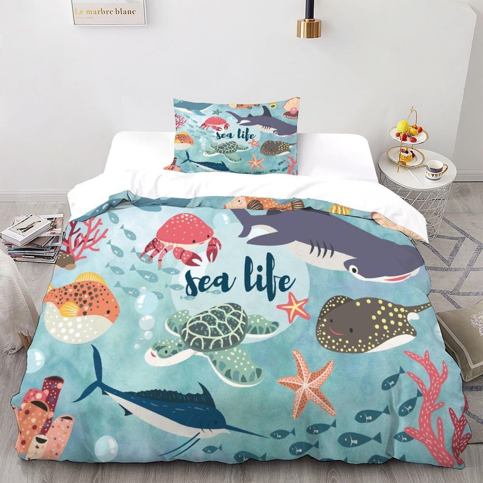 Housse de couette marine single 135x200 linge de lit 2 pièces