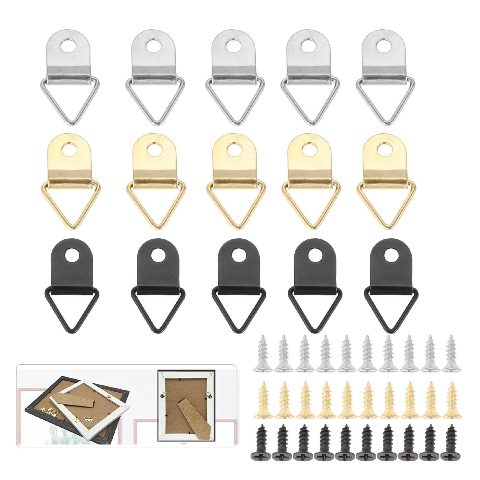 Lot De 50 Crochets Triangulaires Dorés Avec Vis - Pour Accrocher Cadres Photos, Miroirs, Petits Tableaux - 4