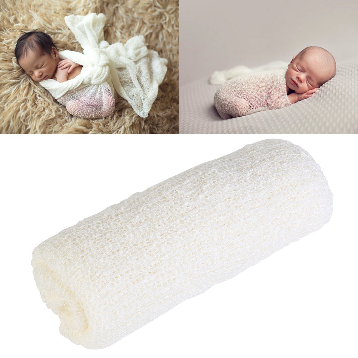 Oulii Off White Newborn Stretch Wrap Baby Photography Photo Prop Baby Long Ripple Wrap (Color)