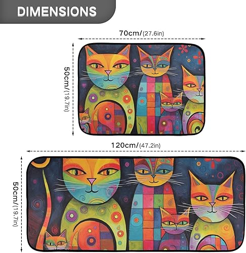Miniatura 3 de Juego de 2 tapetes de cocina abstractos coloridos para gatos, de pelo bajo, acolchados, absorbentes de agua, lavables, para fregadero de cocina,
