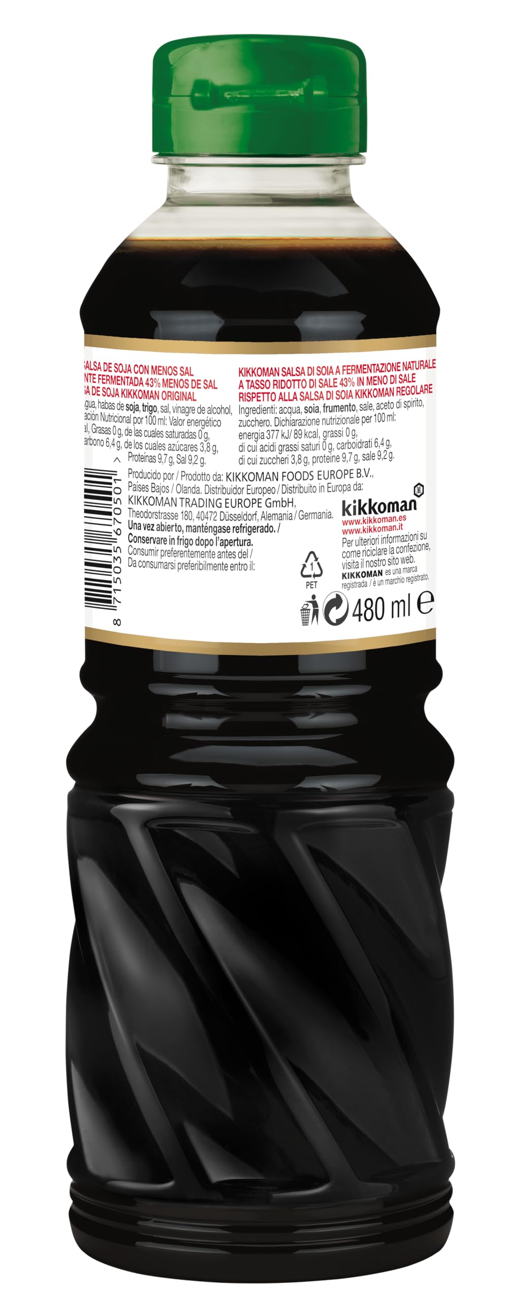 Kikkoman Salsa de Soja baja en sal. 480 ml, 1 unidad