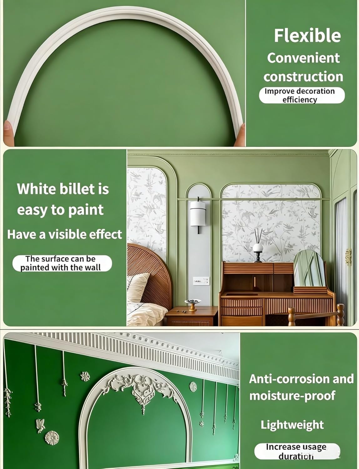Kit de Arco de Pared Flexible para Moldura de Puerta 3/4/2,3cm | Adorno Decorativo de PVC Pintable Cortable para Protección de Paredes Interiores(W 4cm(1 1/2"),L7m/23ft)