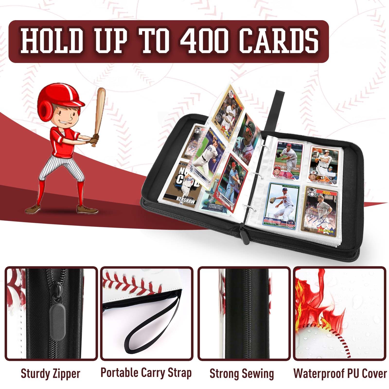 Baseball Card Binder 400 Pockets, Trading Card Album with Sleeves, Baseball Card Holder & 3 Ring Binders Card Folder for Card Collectors, MTG Cards, Basketball Cards, Football Cards, Game Cards