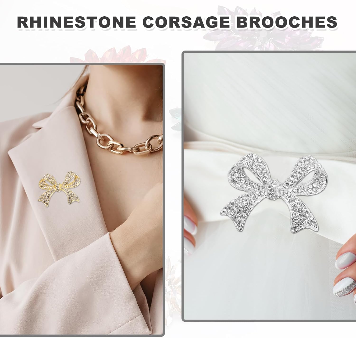 PATIKIL Rhinestone Bow Brooch Pin, Elegant Crystal Sparkly Bowknot Vintage Broach Pin Fashion - Image 5