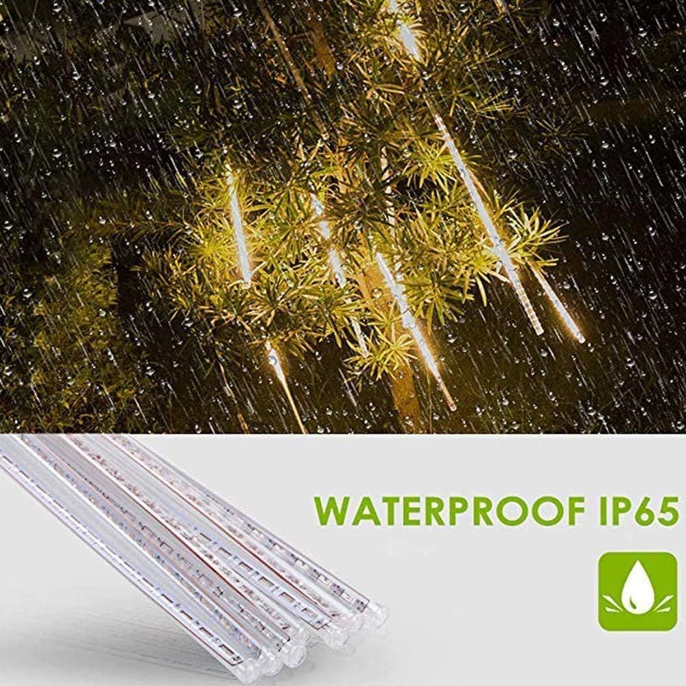 LED Meteor Shower Solar Lights Outdoor, Waterproof Garden Lights 30cm 10 Tubes 360LEDs Falling Lights Raindrop Lights,Festival Party Wedding Decoration String Lights (Warm White)
