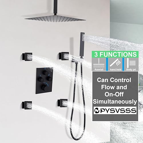 Miniatura 5 de NPYSVSSS Válvula de ducha termostática de 3 vías con botón pulsador, grifo de latón multifunción oculto, mezclador de ducha, kit de válvula