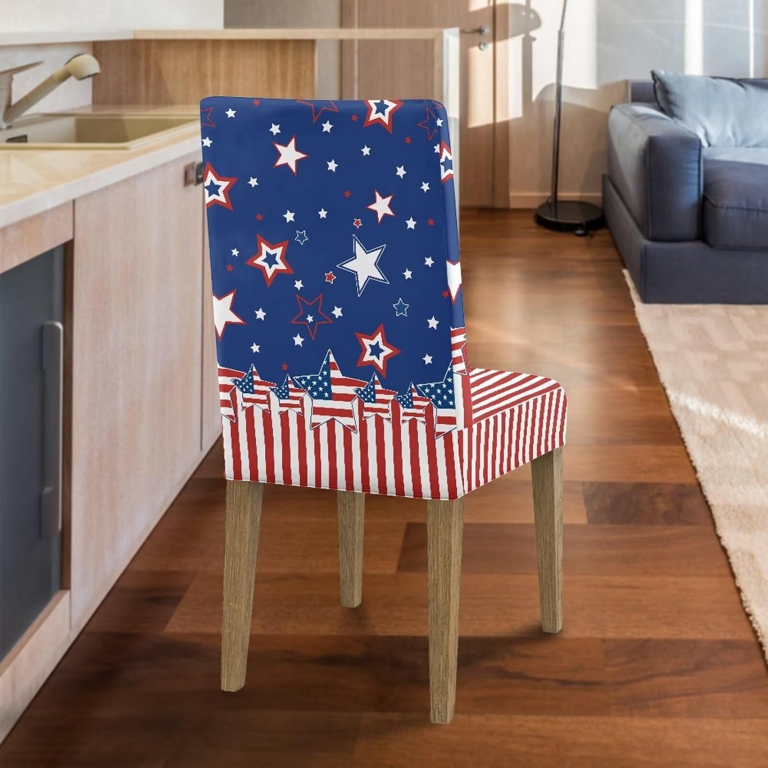 Talayituse Star American Flag Print Dining Room Chair Covers, Stretch Jacquard Parson Chairs Slipcovers 4th of July Decor Removable Washable Chair Seat Protectors for Home, Kitchen, Banquet, Set of 6