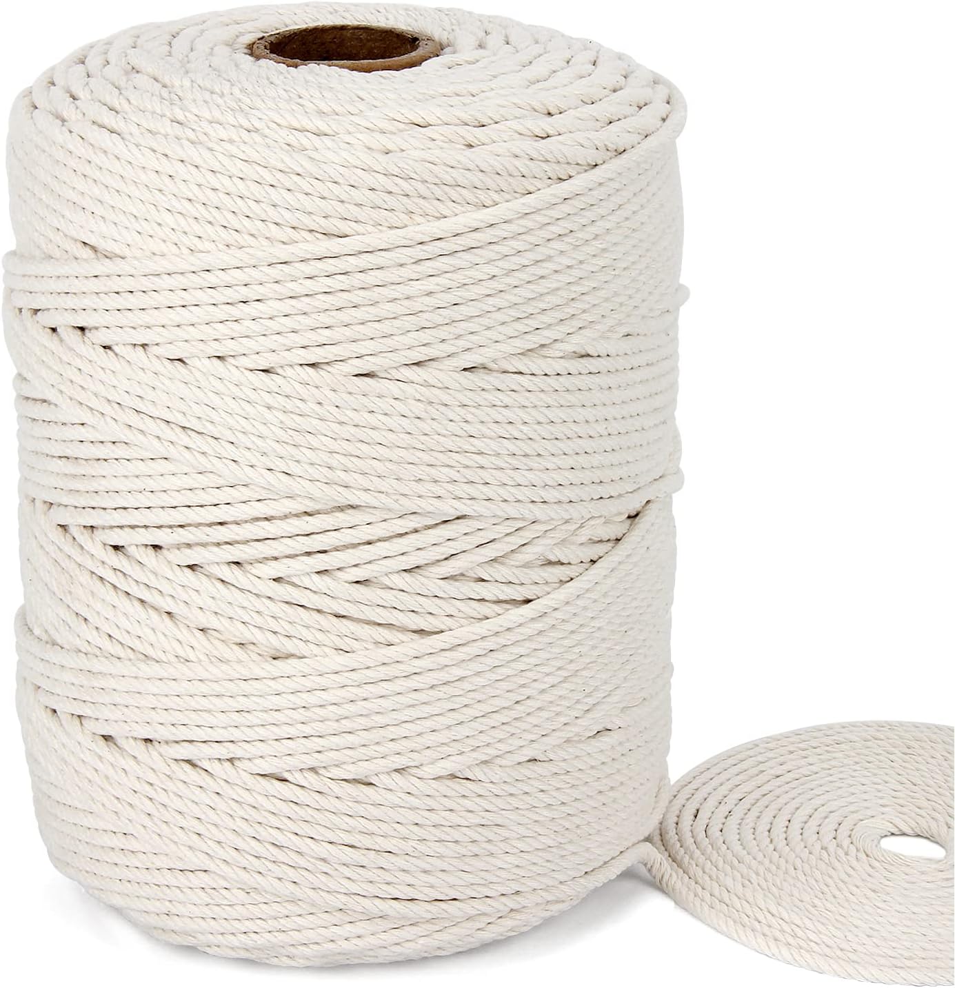 Blisstime Macrame Cord 4mm X 328 Yards Cotton Macrame Rope 4 Strand Twisted Cotton Cord Soft Undyed Cotton Rope for Wall Hangings, Plant Hangers, Crafts, Knitting, Decorative Projects
