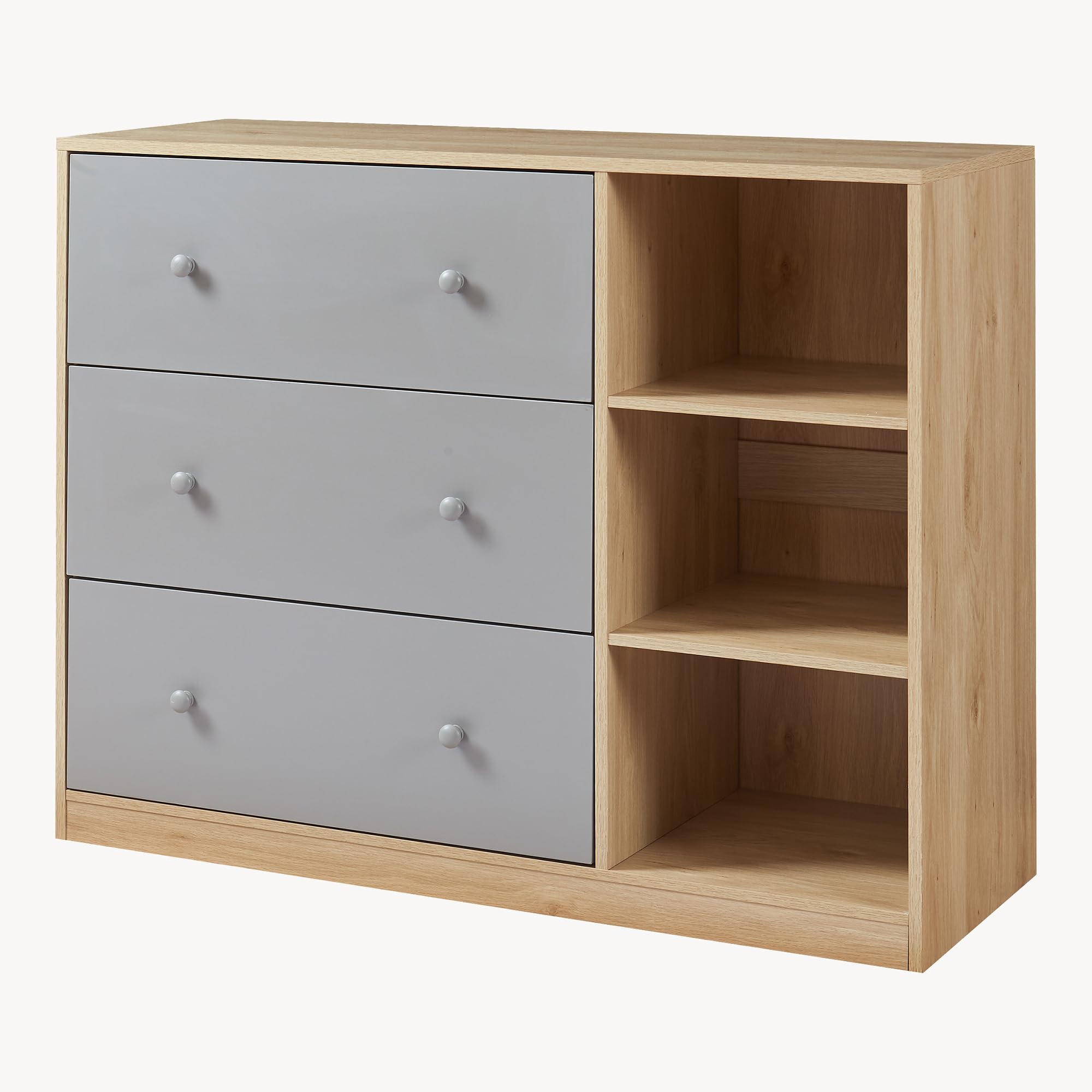 [en.casa] Mueble Cambiador Bebé Beldinupp 2 en 1 Cómoda con Cambiador Bebé con 3 Cajones y 3 Compartimentos Abiertos Moderno 93 x 110 x 55 cm - Efecto roble/Gris