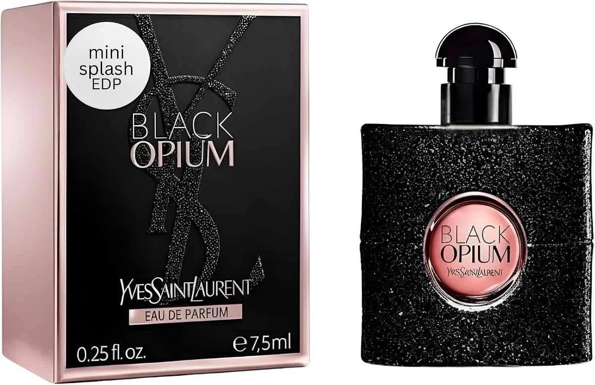 Perfume Black Opium para mujer Mini EDP Splash 0,25 onzas | Perfume de diseñador mini, fragancia de lujo, tamaño de bolsillo, muestra de fragancia, miniatura coleccionable, regalo de belleza para mujeres
