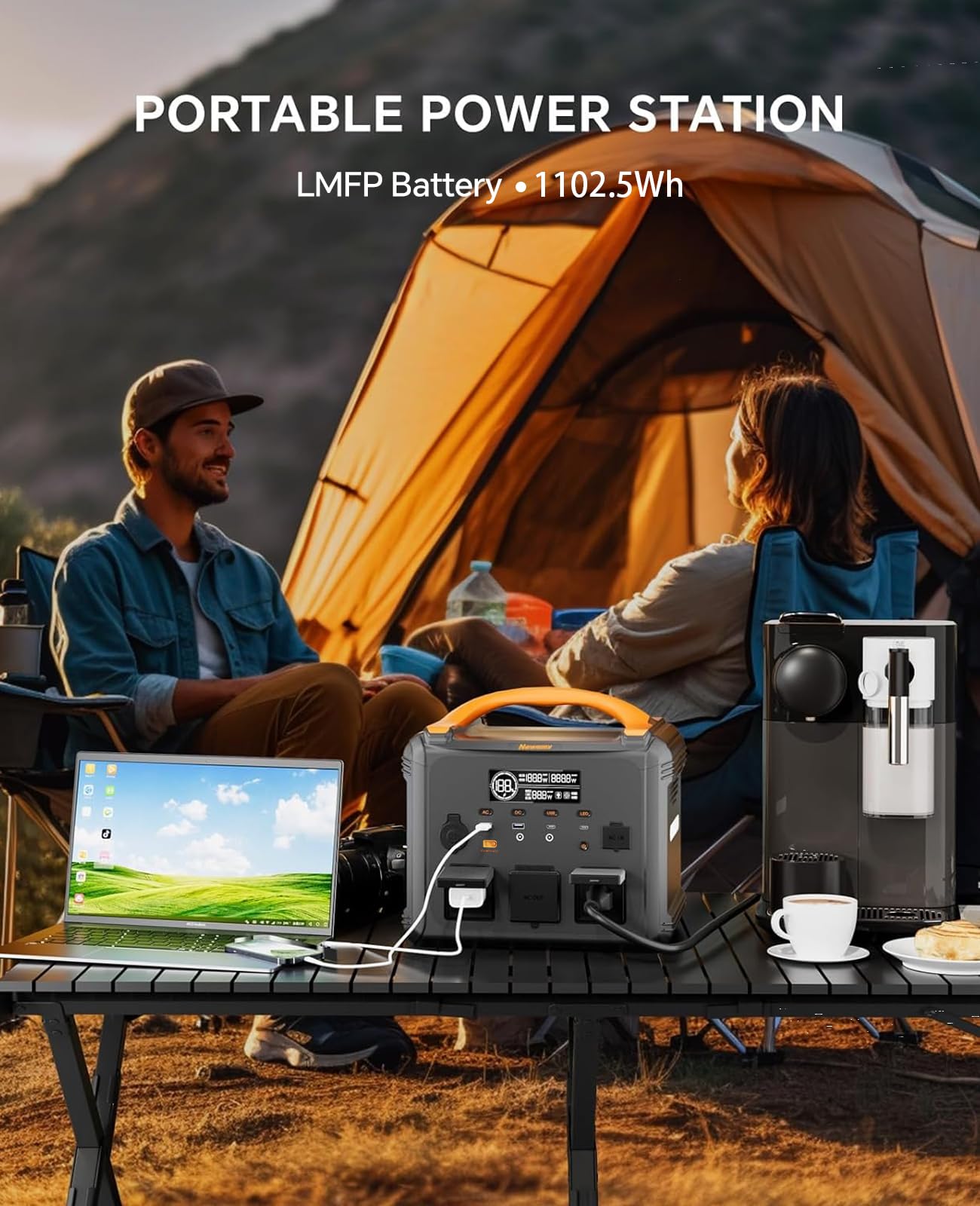 Newsmy Power station portatile da 1102,5 Wh con 230 V/1200 W (punta 2400 W), presa pura onda sinusoidale, ricarica rapida 1,2 ore, uscita PD100 W (Power Station portatile 1200 W)