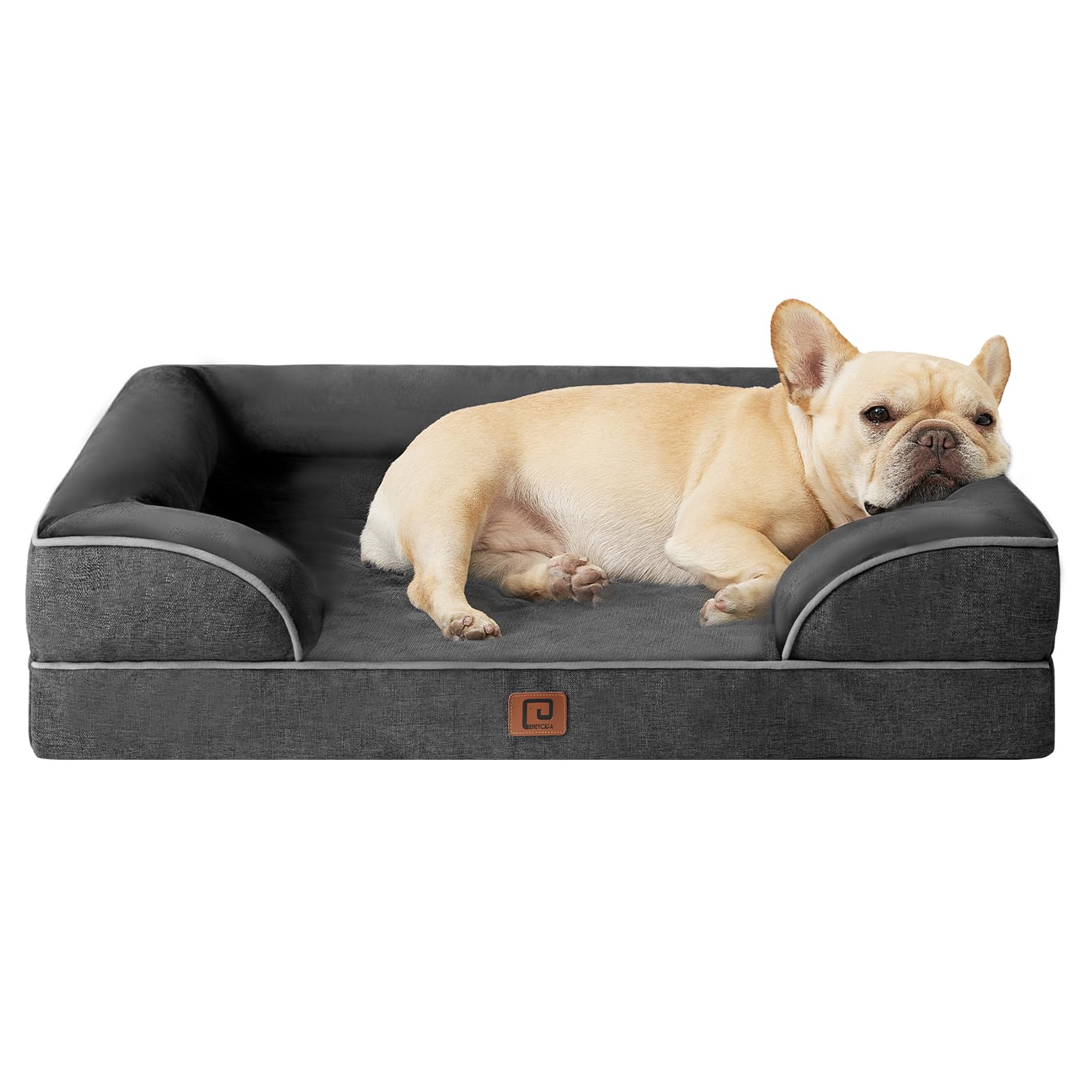 EHEYCIGA Cuccia Cane Interno Taglia Media, Cuscino Cane Impermeabile Sfoderabile e Lavabile, Letto per Cani con tre Lati Rialzati Ortopedico, Grigio Scuro, 89x56x16cm