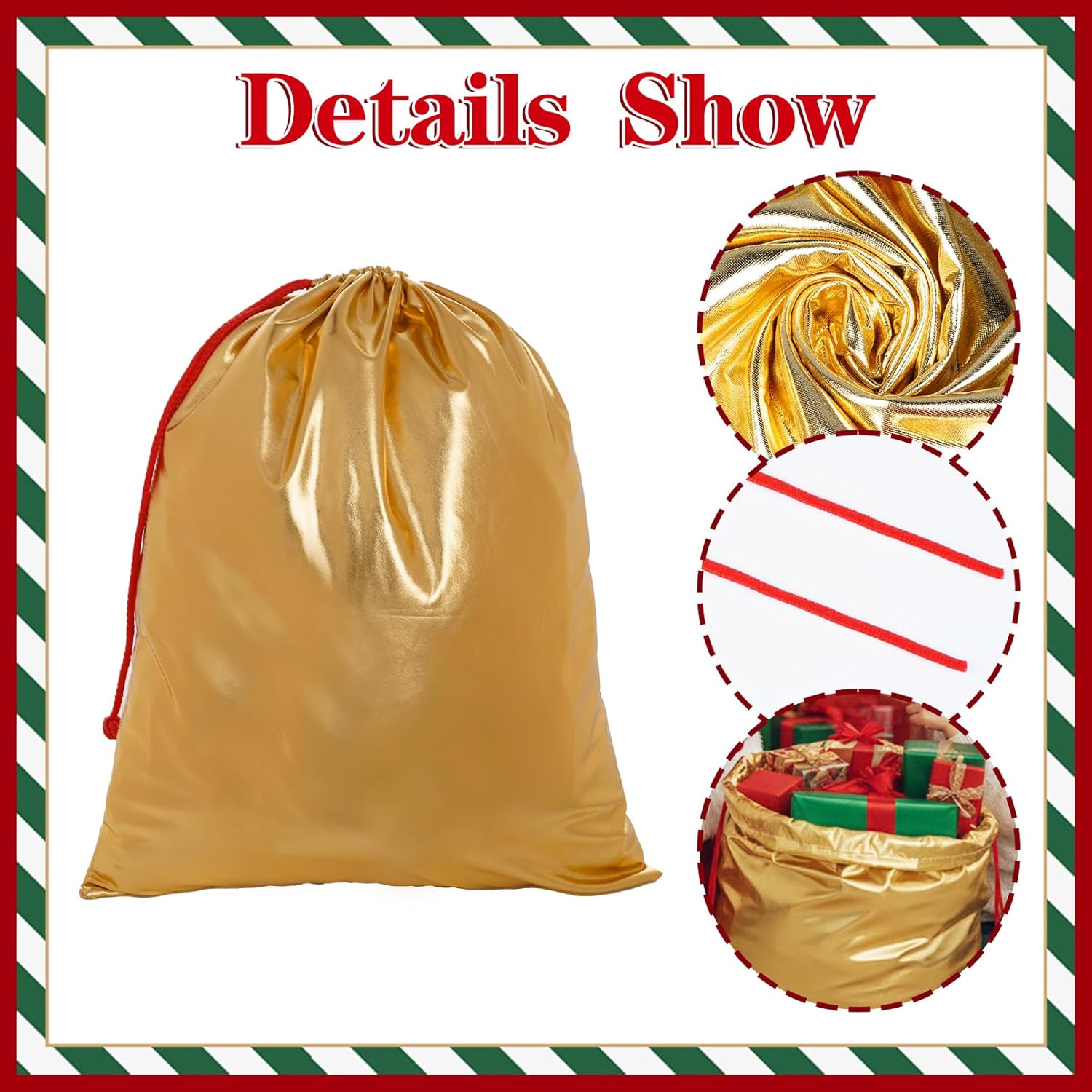 baotongle Santa Claus Beard and Wig Set for Adult Men Santa Costume Accessories Beard Wig Eyebrows Hat Glasses Gloves Satin Gift Bags Hand Bell Perfect for Holiday Celebrations Parties Festive Events - Image 6