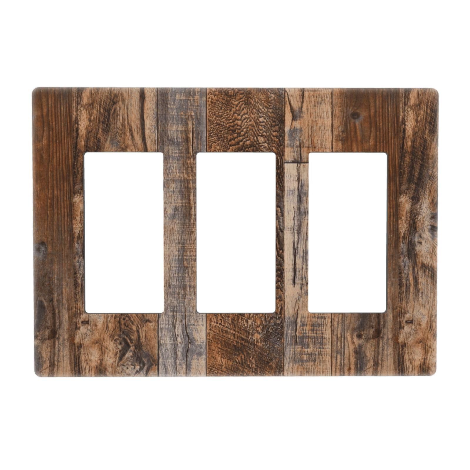 Country Distressed Vintage Wood Wooden 3 Gang Triple Rocker/Decorator Light Switch Wall Plate Cover Decorative GFCI Electrical Faceplate Switchplate Dimmer