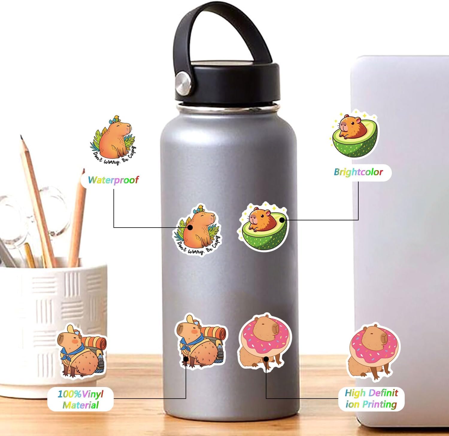 Kawaii Stickers, 120 Pcs Cute Capybara Stickers Vinyl Waterproof Animal Decals for Adult for Water Bottle Laptop Luggage Snowboard Guitar Scrapbook Phone Animals Party - Image 4
