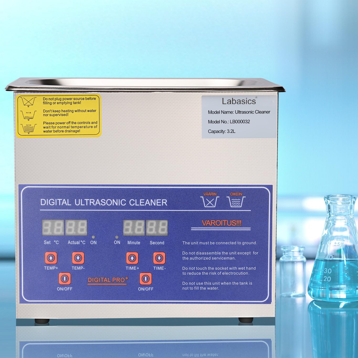 Labasics Ultraschallreiniger, Professioneller Allzweck-Ultraschallreiniger aus Rostfreiem Stahl mit Digitalanzeige-Timer und Wärmesteuerung für Labor 220V, 3.2L