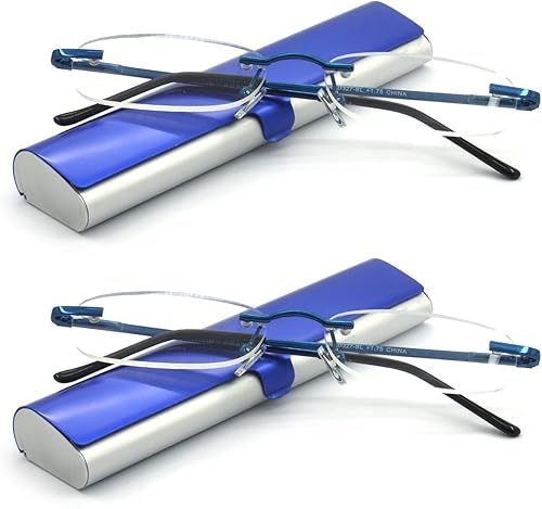 Gafas de lectura sin montura con estuche delgado para hombres y mujeres, negro, dorado y plomizo, azul y rojo