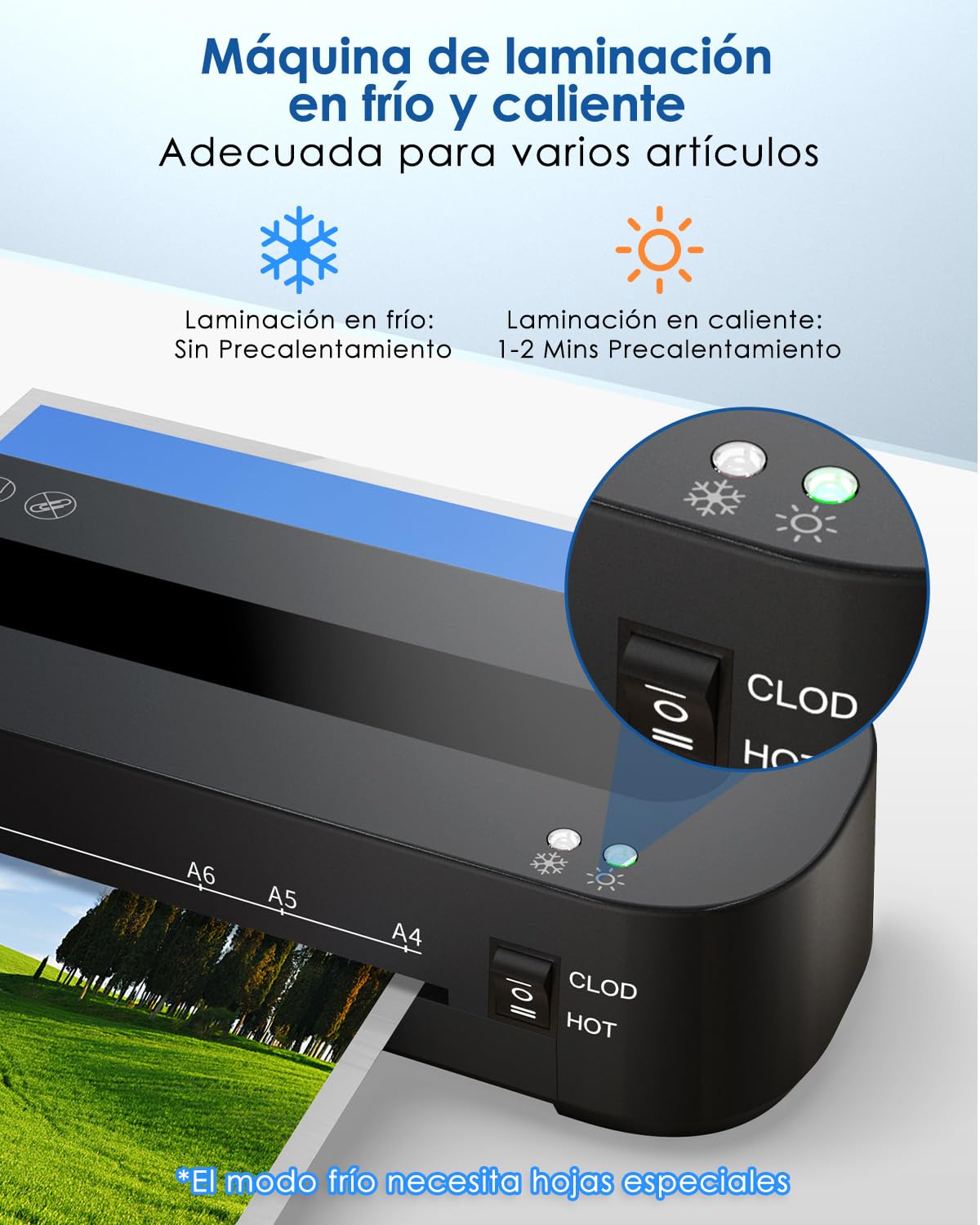 Plastificadora A4 Máquina Laminadora 4 en 1 con 30 Bolsas de Plastificación para A4/A5/A6, Calentamiento Rápido, Plastificadora Frío Caliente con Cortador de Papel y Redondeador de Esquinas