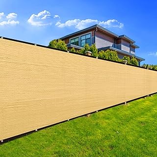 Privacy Fence Screen 8' x 14', 90% Blockage Heavy Duty 170 GSM Fencing Mesh Net Cover for Outdoor Wall Garden Yard Backyard Cable Zip Ties Included Sand-We Make Custom Size