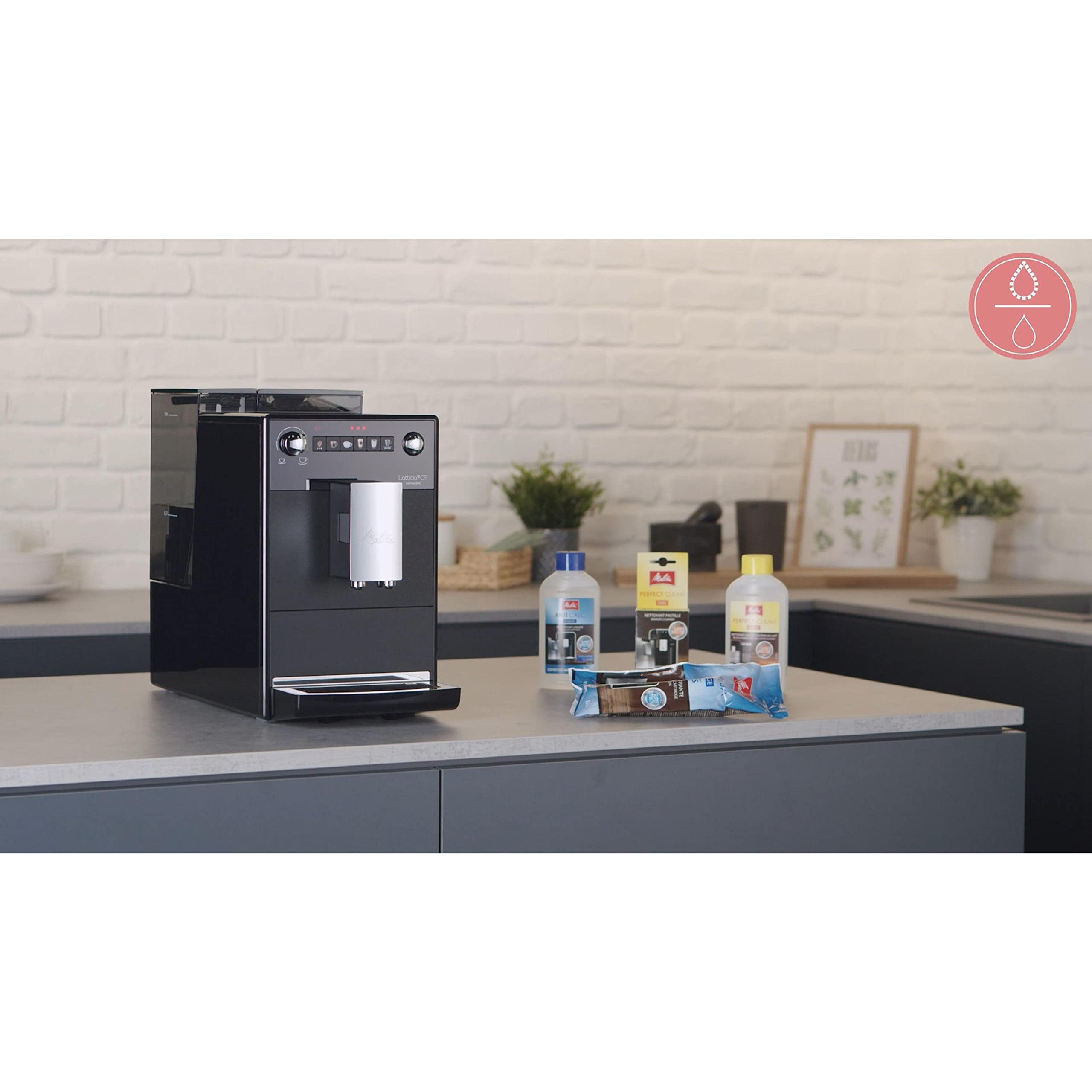 Melitta Kit d'Entretien, Pour Machines à Café Automatiques, 1 Détartrant, 4 Pastilles de Nettoyages, 1 Cartouche Filtrante, 1 Tissu Microfibre, 1 Brosse