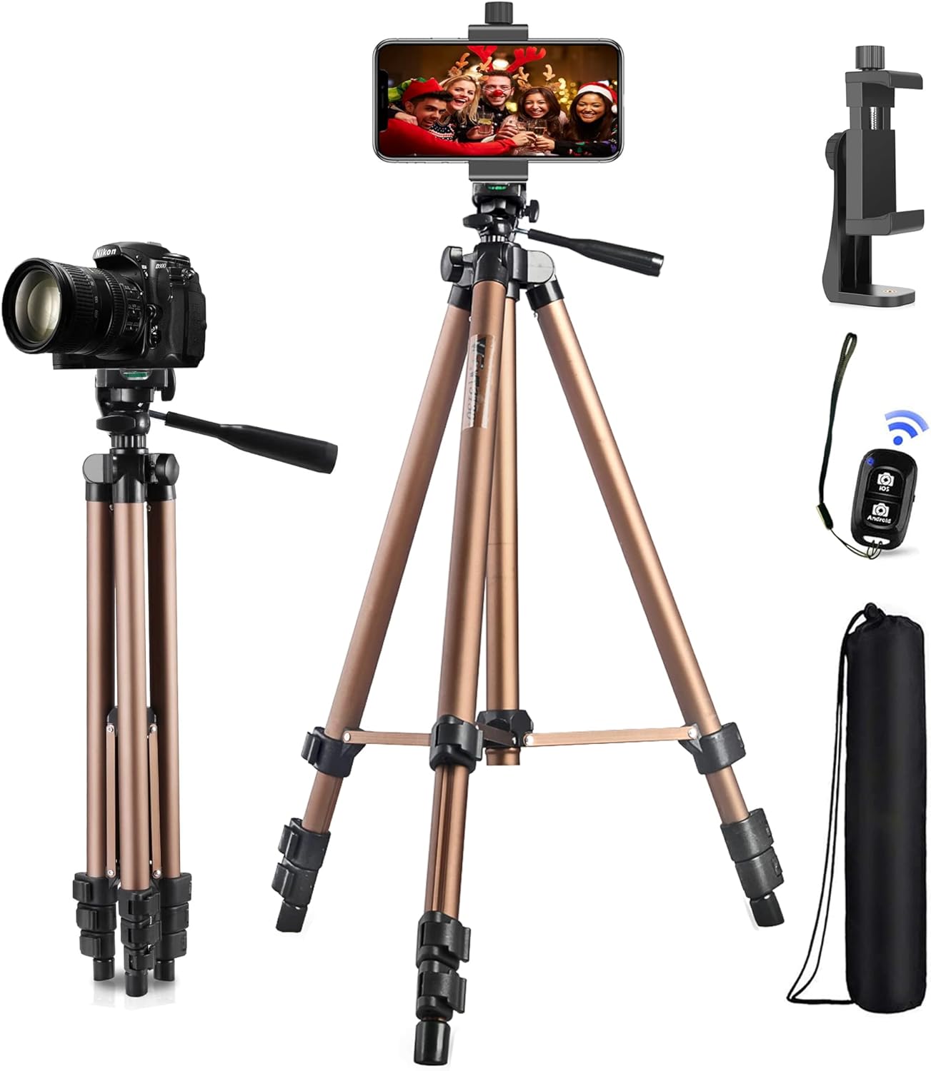 Phone Tripod,51in Adustable Video Recording Camera Tripod Stand with Cellphone Rotation Mount