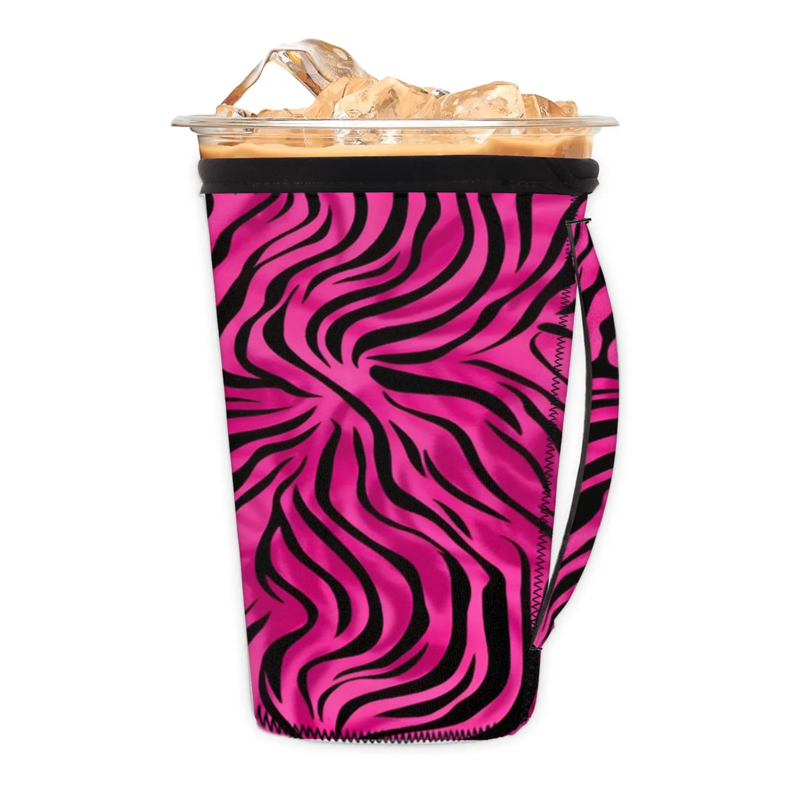 Abstract Leopard Reusable Neoprene Coffee Sleeve with Handle Insulated Iced Coffee Cup Holder Reduces Condensation Fits 24-28 oz Cups M