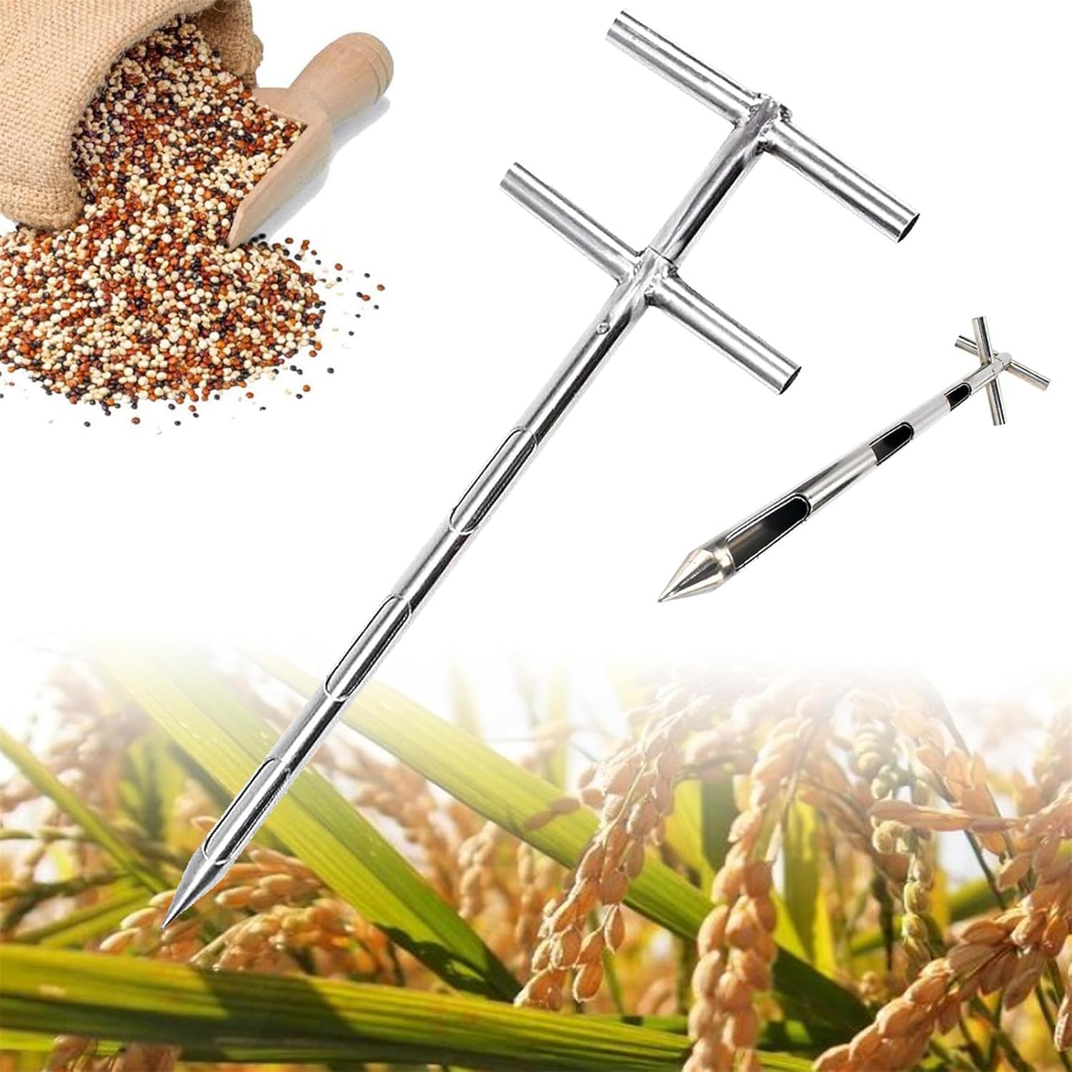 Campionatore di polvere di grani in acciaio inossidabile, Tubo di campionamento di polvere rotante a doppio strato, Sonda di grano per prodotti chimici solidi granulari, 3 slot, sonda di grano per