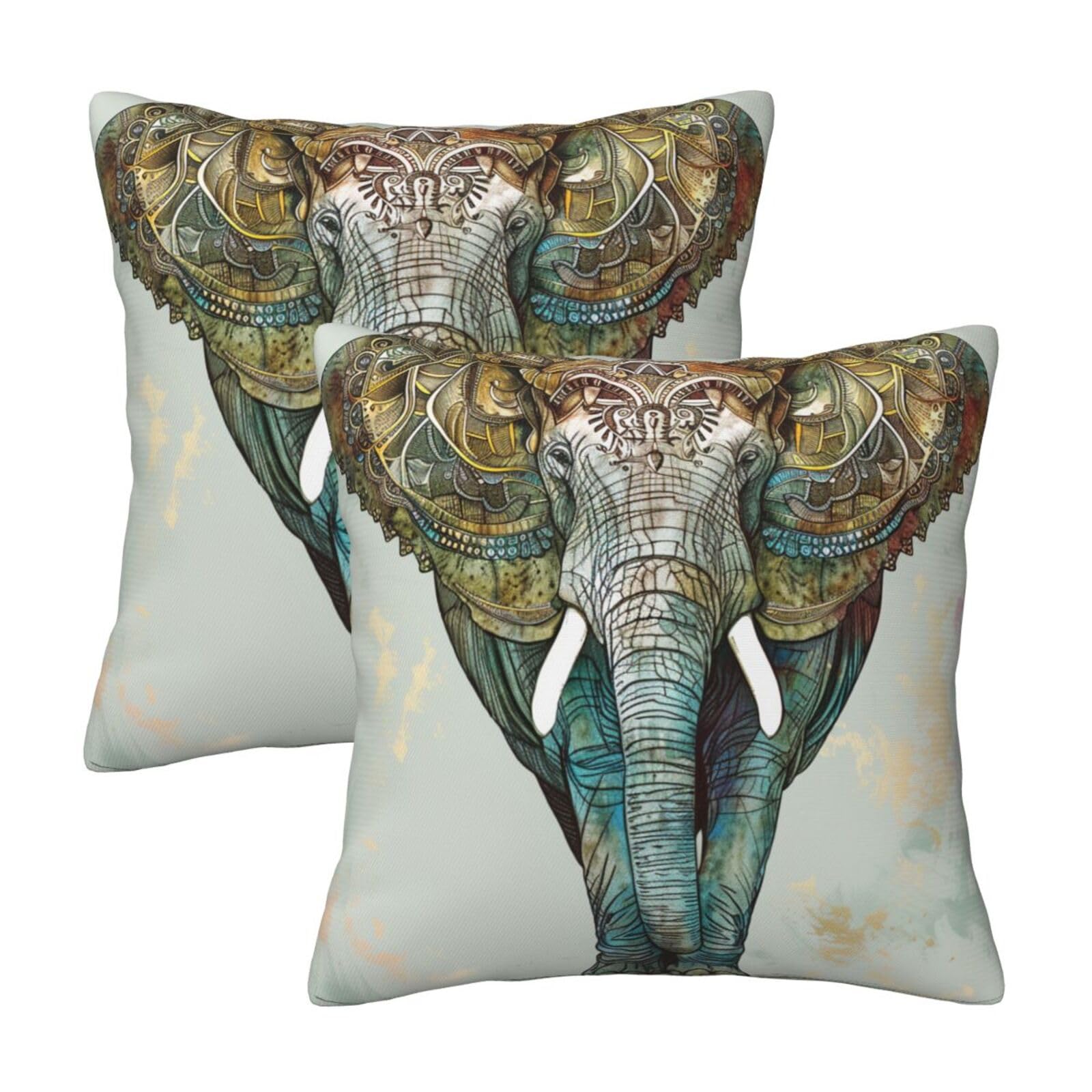 kkvhhyuo Elephant print Print Pillow Covers Set of 2, Square Decorative Cushion Covers with Hidden Zipper, Throw Pillow Cases for Living Room Sofa Bed Chair, 50x50 cm