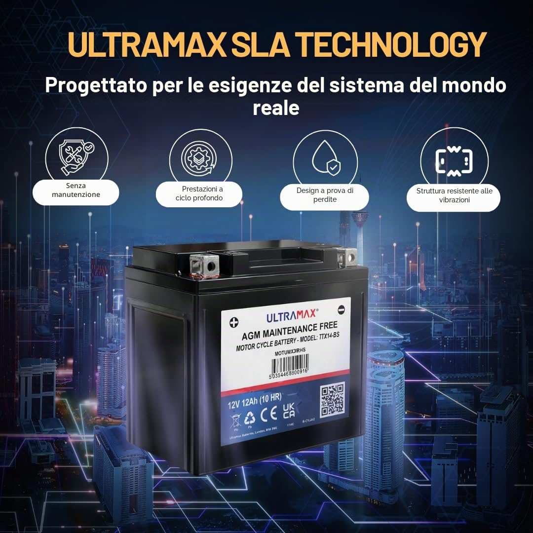 Genuine UltraMax YB14L-A2, 12V 14AH 160 CCA Motorbike Motorcycle Battery