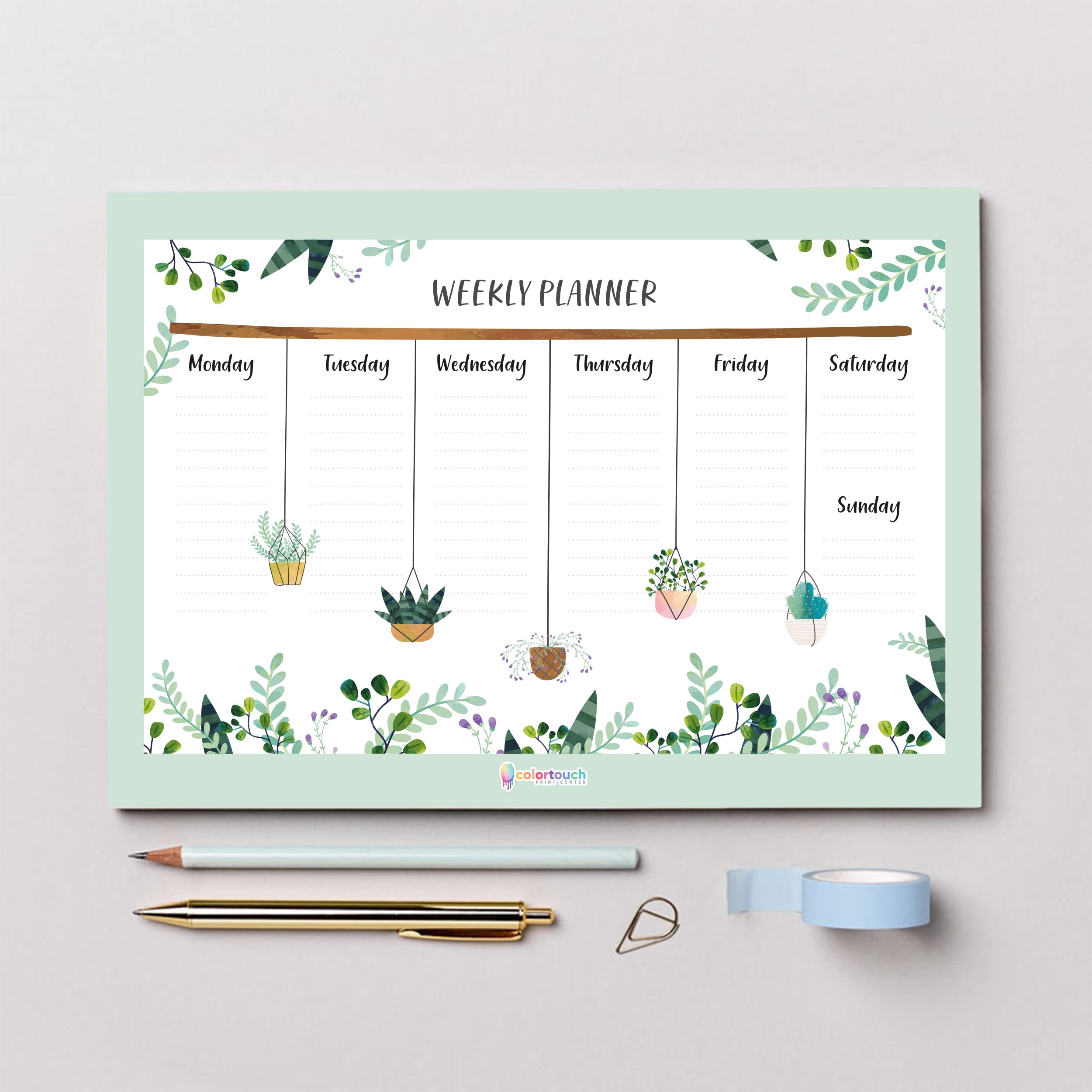 colortouch Haftalık, Günlük Planlayıcı Set - 50 Sayfa Tarihsiz Masaüstü Planner - Gençler, Kızlar, Yetişkinler için To Do List - 3 Parça - Green Serisi