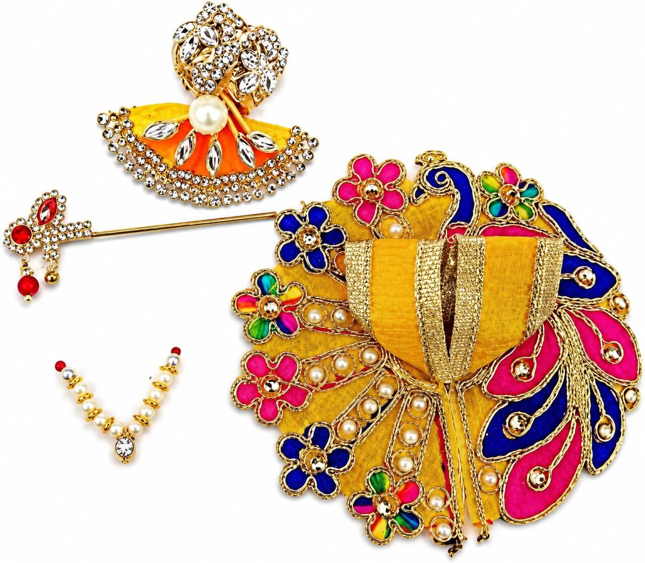 KRISHNAGALLERY1 Fancy Laddu Gopal Kanha ji Dress Poshak Yellow Color Full Combo Set with Bansuri Mala Pagdi Small Size 0 No