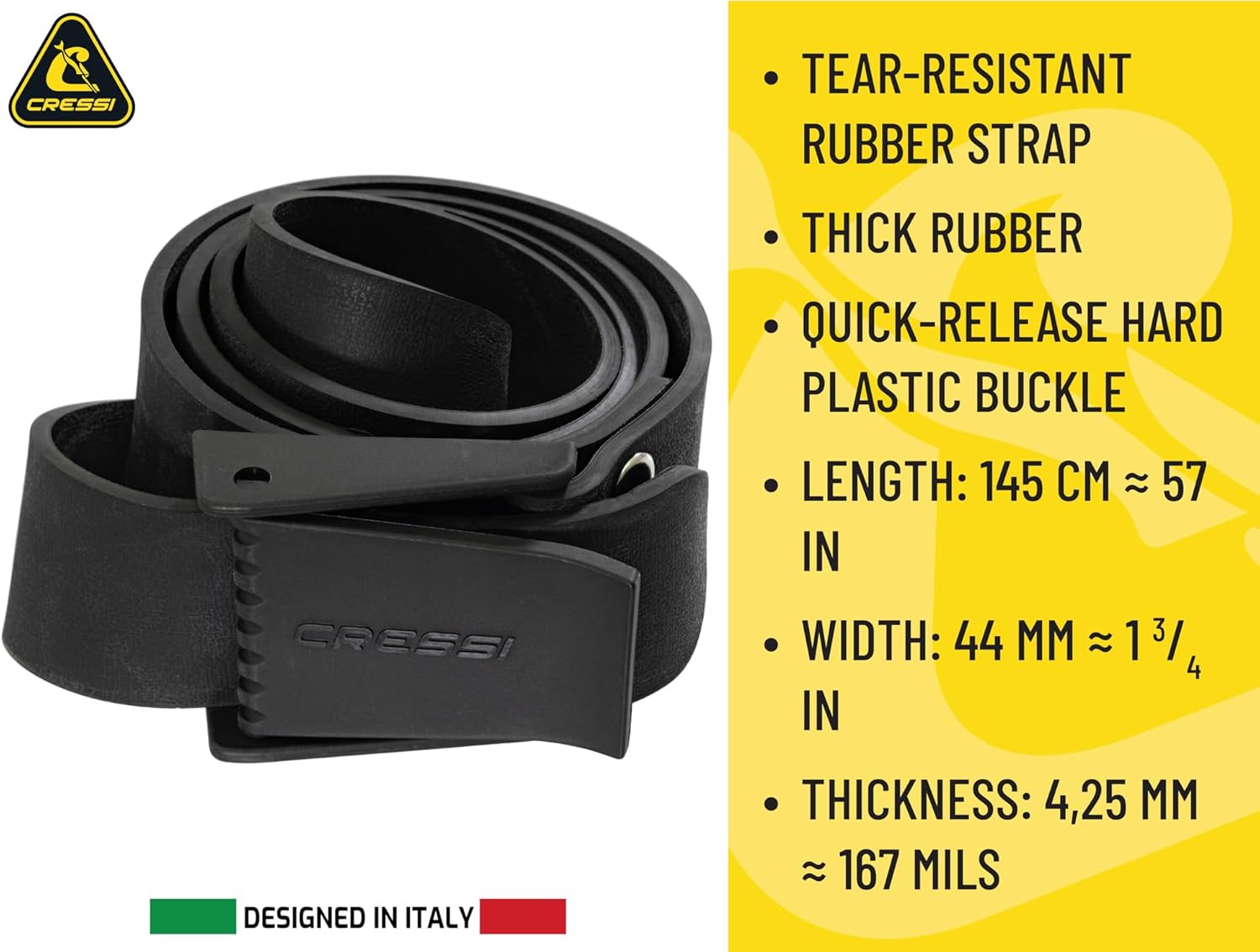 CRESSI Rodi Quick-Release Elastic Belt w/Plastic Buckle, Black