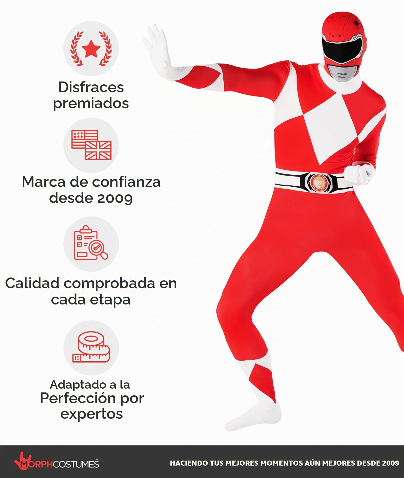 Morphsuits Disfraz Power Ranger Adulto, Disfraz Halloween Hombre