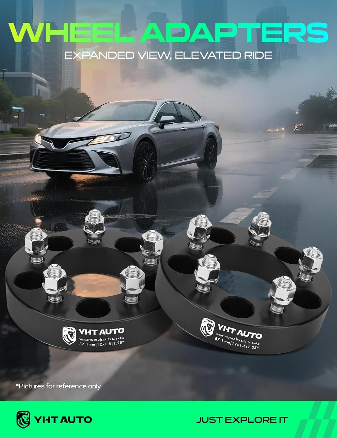 YHTAUTO 5x4.75 to 5x4.5 inch Wheel Adapters 1.25 inch Fit Camaro, Corvette, Sonoma, Jimmy, Firebird, XLR, Blazer Tire Adapters w/M12x1.5 & 12.9 Grade Studs, 87.1 mm Center Bore 5 Lug 2PCS