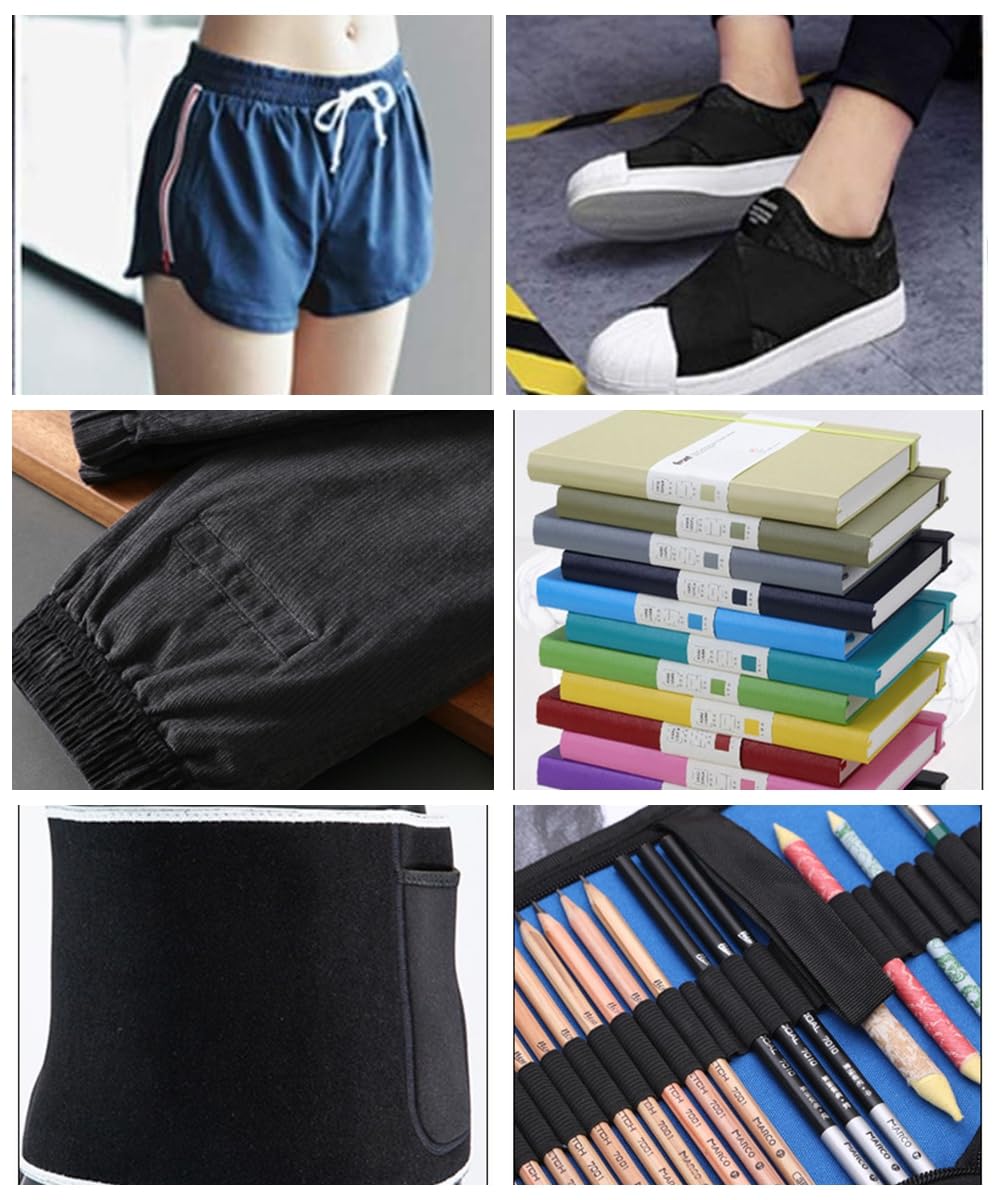 Banda elástica ancha de 15 cm, bandas elásticas planas para coser, cinta elástica pesada, cinta elástica de punto, accesorios de costura de ropa, proyecto de manualidades (negro, 10 m, espesado)